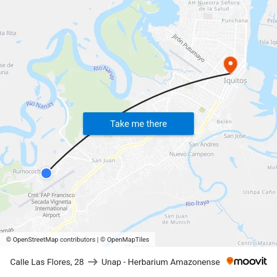 Calle Las Flores, 28 to Unap - Herbarium Amazonense map