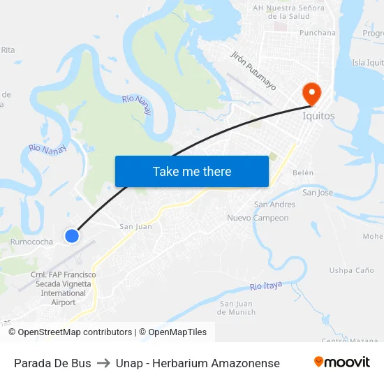 Parada De Bus to Unap - Herbarium Amazonense map