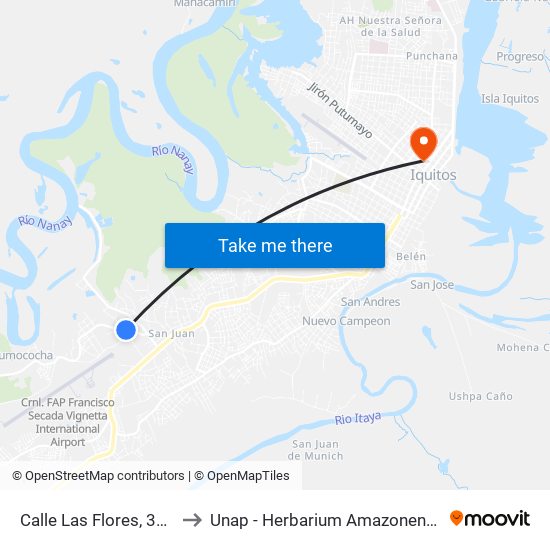 Calle Las Flores, 370 to Unap - Herbarium Amazonense map