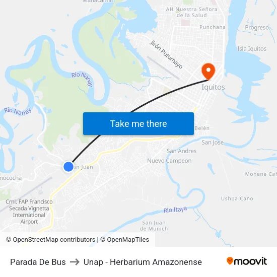 Parada De Bus to Unap - Herbarium Amazonense map