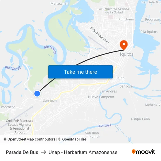 Parada De Bus to Unap - Herbarium Amazonense map