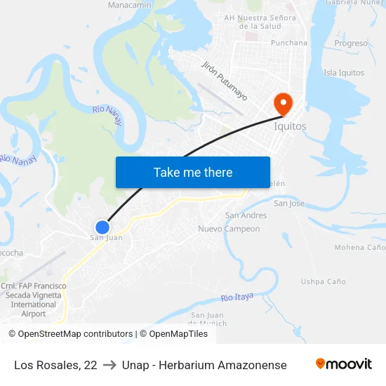 Los Rosales, 22 to Unap - Herbarium Amazonense map