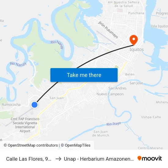Calle Las Flores, 950 to Unap - Herbarium Amazonense map