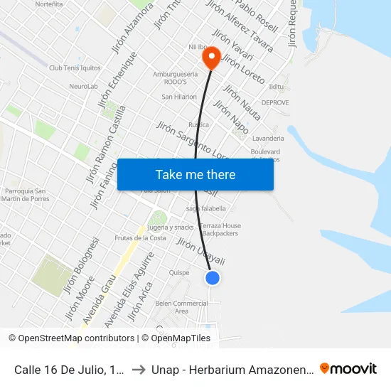 Calle 16 De Julio, 105 to Unap - Herbarium Amazonense map