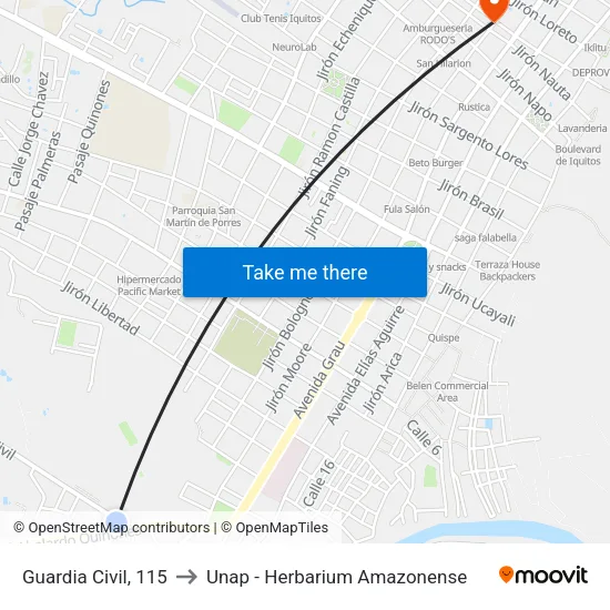 Guardia Civil, 115 to Unap - Herbarium Amazonense map
