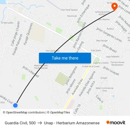 Guardia Civil, 500 to Unap - Herbarium Amazonense map