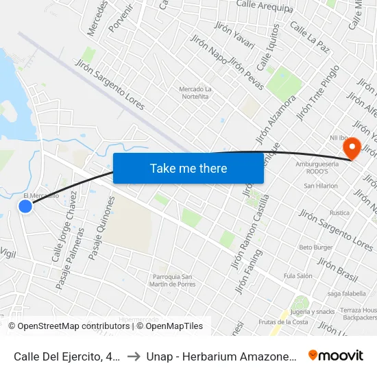 Calle Del Ejercito, 495 to Unap - Herbarium Amazonense map