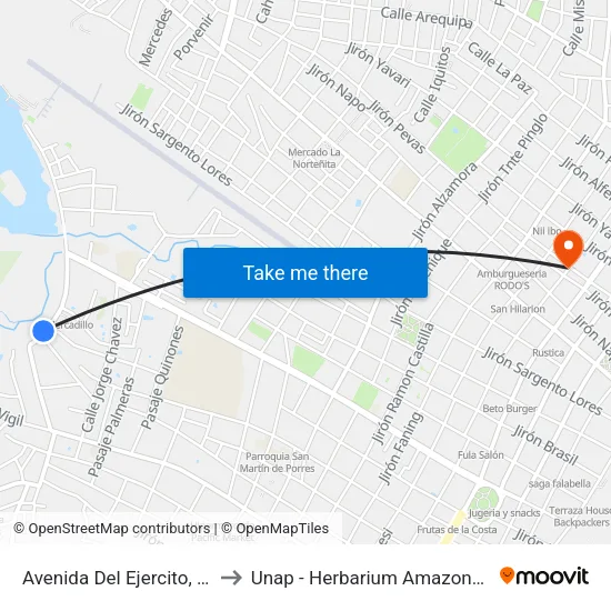 Avenida Del Ejercito, 495 to Unap - Herbarium Amazonense map