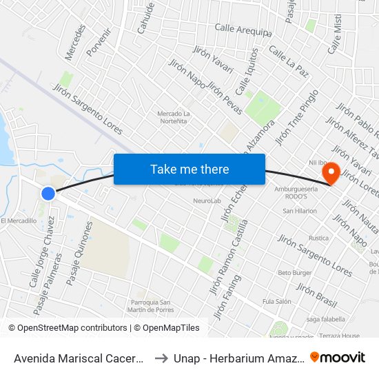 Avenida Mariscal Caceres, 2055 to Unap - Herbarium Amazonense map