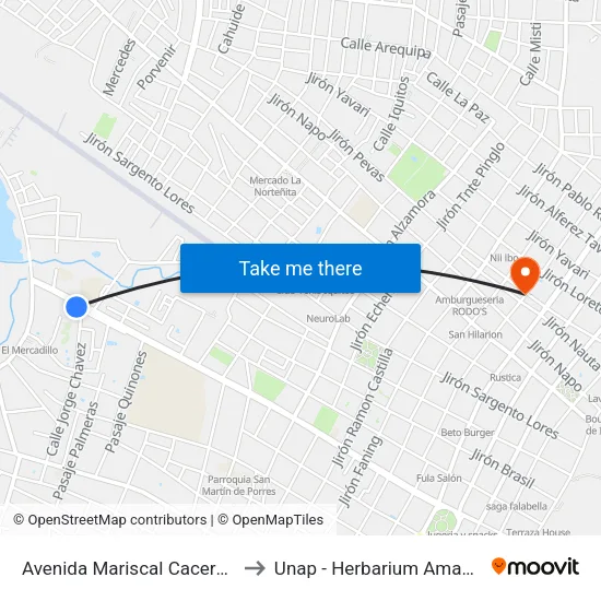 Avenida Mariscal Caceres, 2055 to Unap - Herbarium Amazonense map