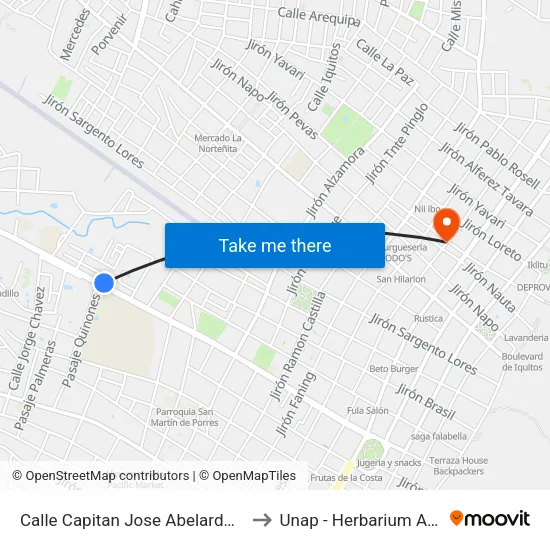 Calle Capitan Jose Abelardo Quiñones, 106 to Unap - Herbarium Amazonense map
