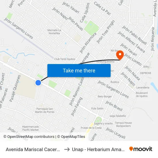 Avenida Mariscal Caceres, 1421 to Unap - Herbarium Amazonense map