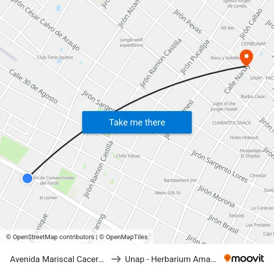 Avenida Mariscal Caceres, 1129 to Unap - Herbarium Amazonense map