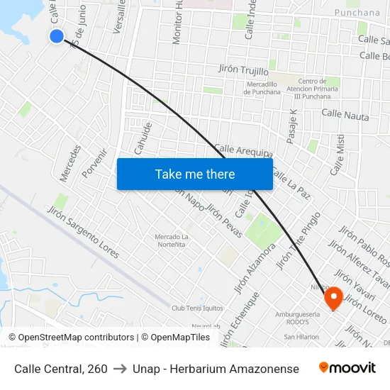 Calle Central, 260 to Unap - Herbarium Amazonense map