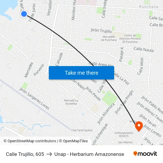 Calle Trujillo, 605 to Unap - Herbarium Amazonense map