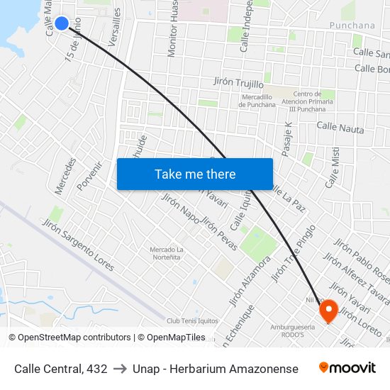 Calle Central, 432 to Unap - Herbarium Amazonense map