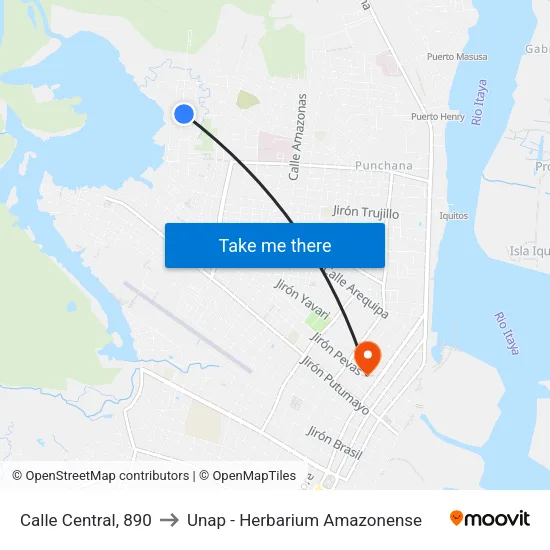 Calle Central, 890 to Unap - Herbarium Amazonense map