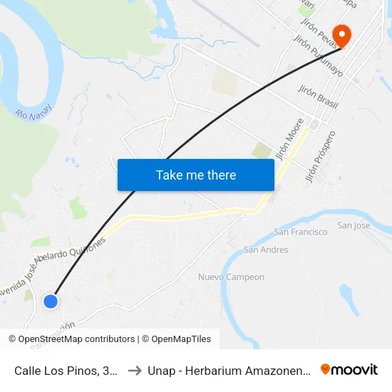 Calle Los Pinos, 350 to Unap - Herbarium Amazonense map