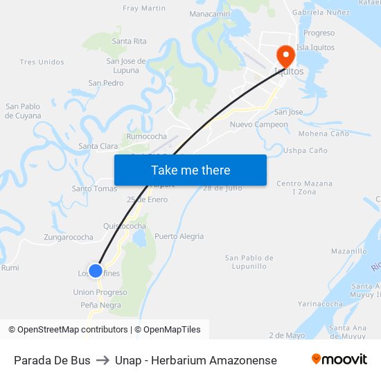 Parada De Bus to Unap - Herbarium Amazonense map
