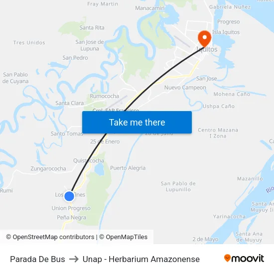 Parada De Bus to Unap - Herbarium Amazonense map