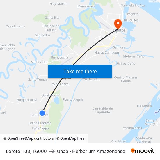 Loreto 103, 16000 to Unap - Herbarium Amazonense map