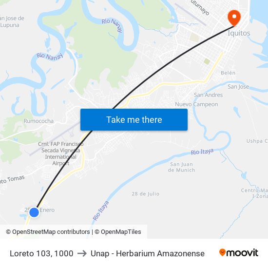 Loreto 103, 1000 to Unap - Herbarium Amazonense map