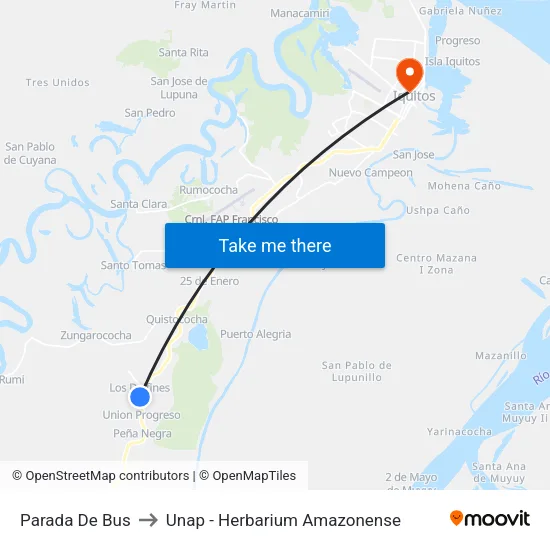 Parada De Bus to Unap - Herbarium Amazonense map