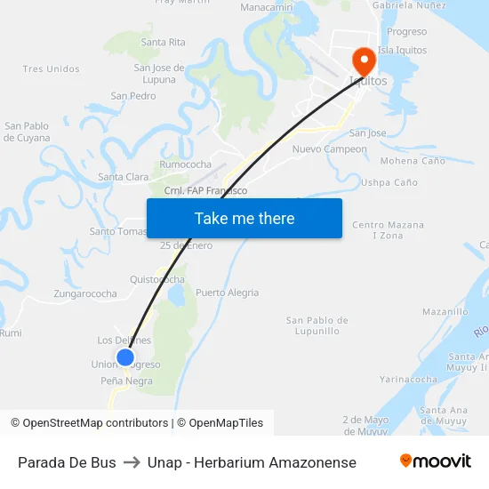 Parada De Bus to Unap - Herbarium Amazonense map