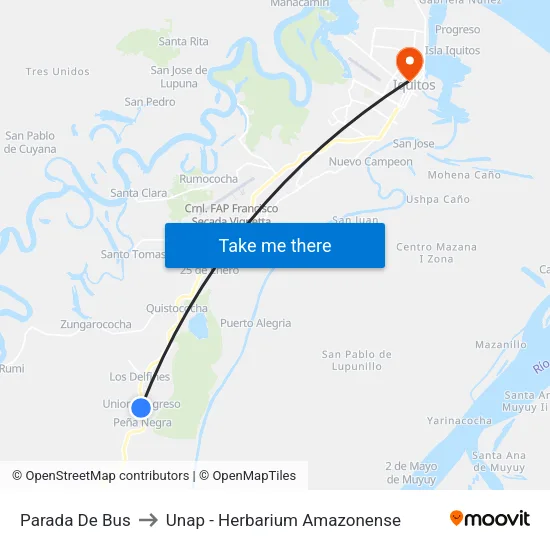 Parada De Bus to Unap - Herbarium Amazonense map