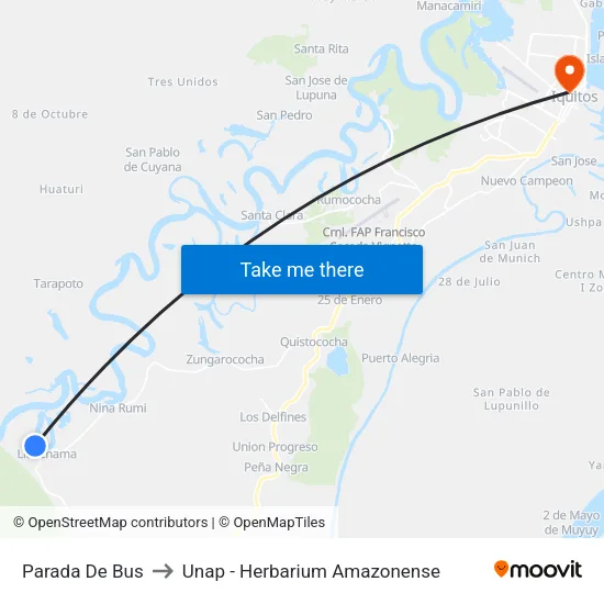 Parada De Bus to Unap - Herbarium Amazonense map