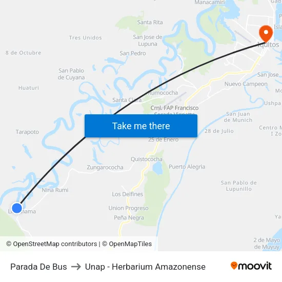 Parada De Bus to Unap - Herbarium Amazonense map