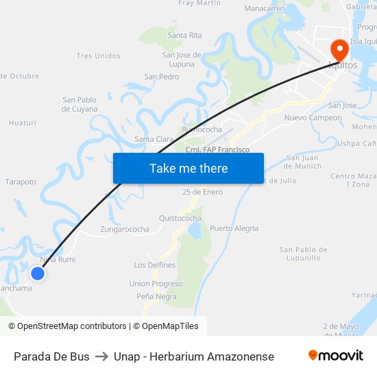 Parada De Bus to Unap - Herbarium Amazonense map