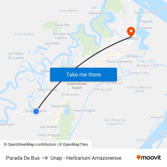 Parada De Bus to Unap - Herbarium Amazonense map