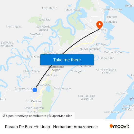 Parada De Bus to Unap - Herbarium Amazonense map