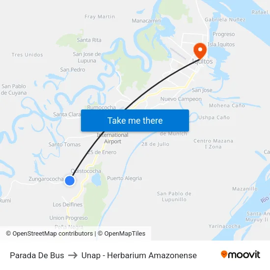 Parada De Bus to Unap - Herbarium Amazonense map