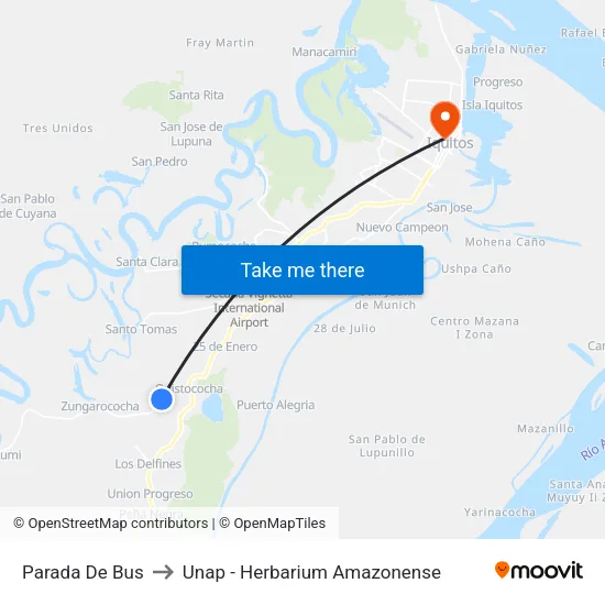 Parada De Bus to Unap - Herbarium Amazonense map