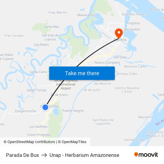 Parada De Bus to Unap - Herbarium Amazonense map
