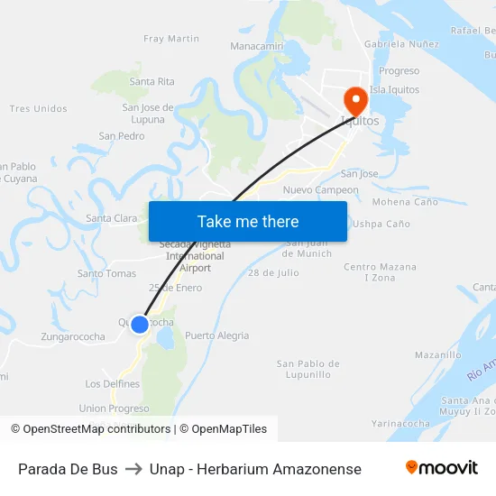 Parada De Bus to Unap - Herbarium Amazonense map