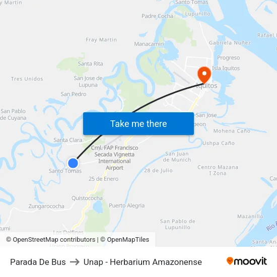 Parada De Bus to Unap - Herbarium Amazonense map
