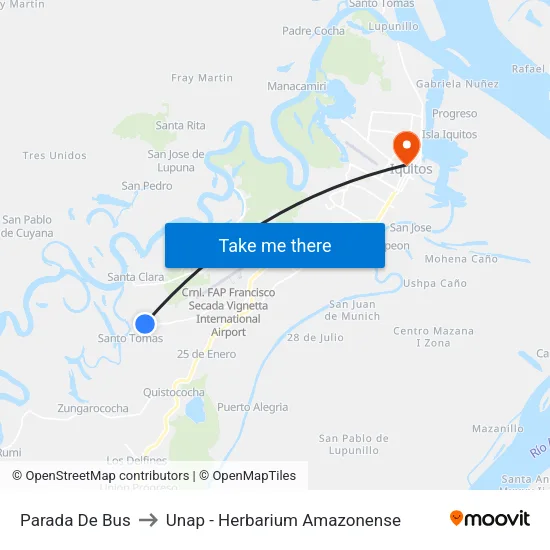 Parada De Bus to Unap - Herbarium Amazonense map