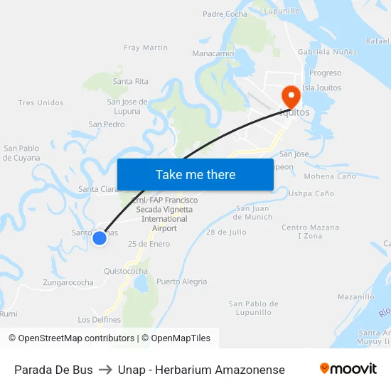 Parada De Bus to Unap - Herbarium Amazonense map
