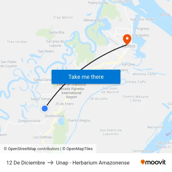 12 De Diciembre to Unap - Herbarium Amazonense map