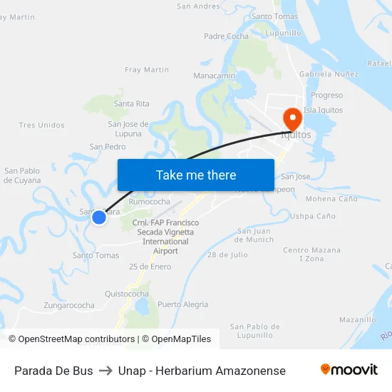 Parada De Bus to Unap - Herbarium Amazonense map