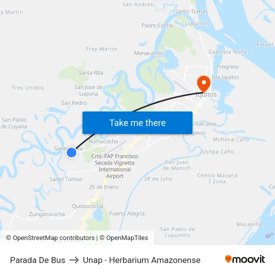 Parada De Bus to Unap - Herbarium Amazonense map