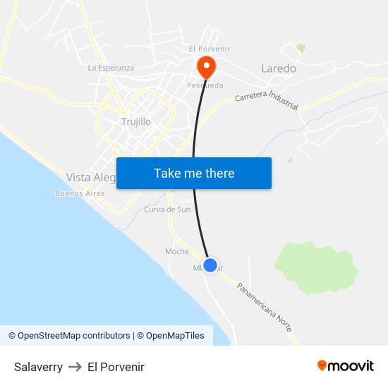 Salaverry to El Porvenir map
