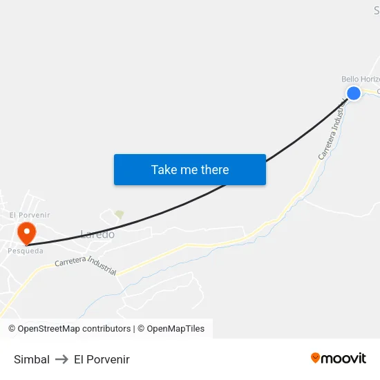 Simbal to El Porvenir map