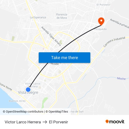 Victor Larco Herrera to El Porvenir map