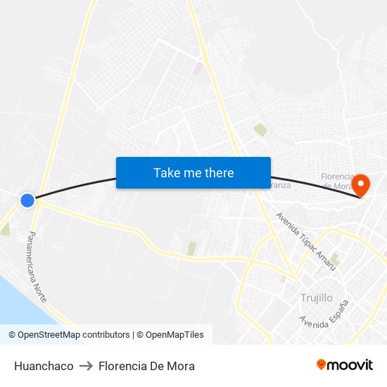 Huanchaco to Florencia De Mora map