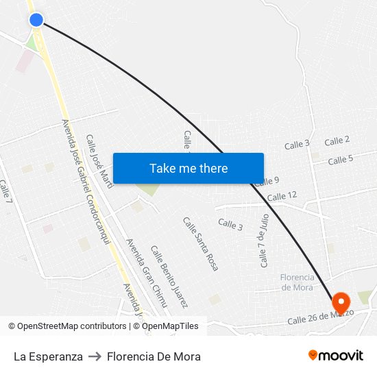 La Esperanza to Florencia De Mora map