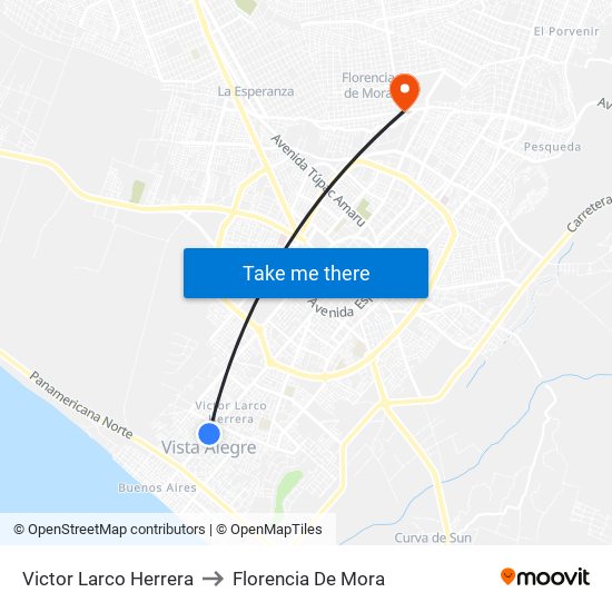Victor Larco Herrera to Florencia De Mora map